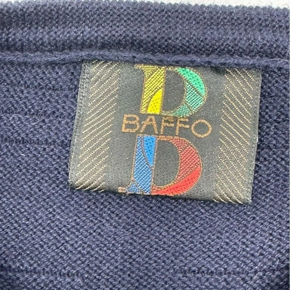 Vintage Baffo Navy‎ Knit Sweater Large L Grandpa Core Retro Abstract Geometric